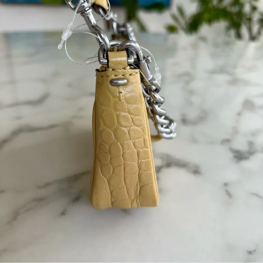 NWT Tory Burch Mercer Embossed Nano Crossbody Bag Beeswax Yellow Mini Chain Croc